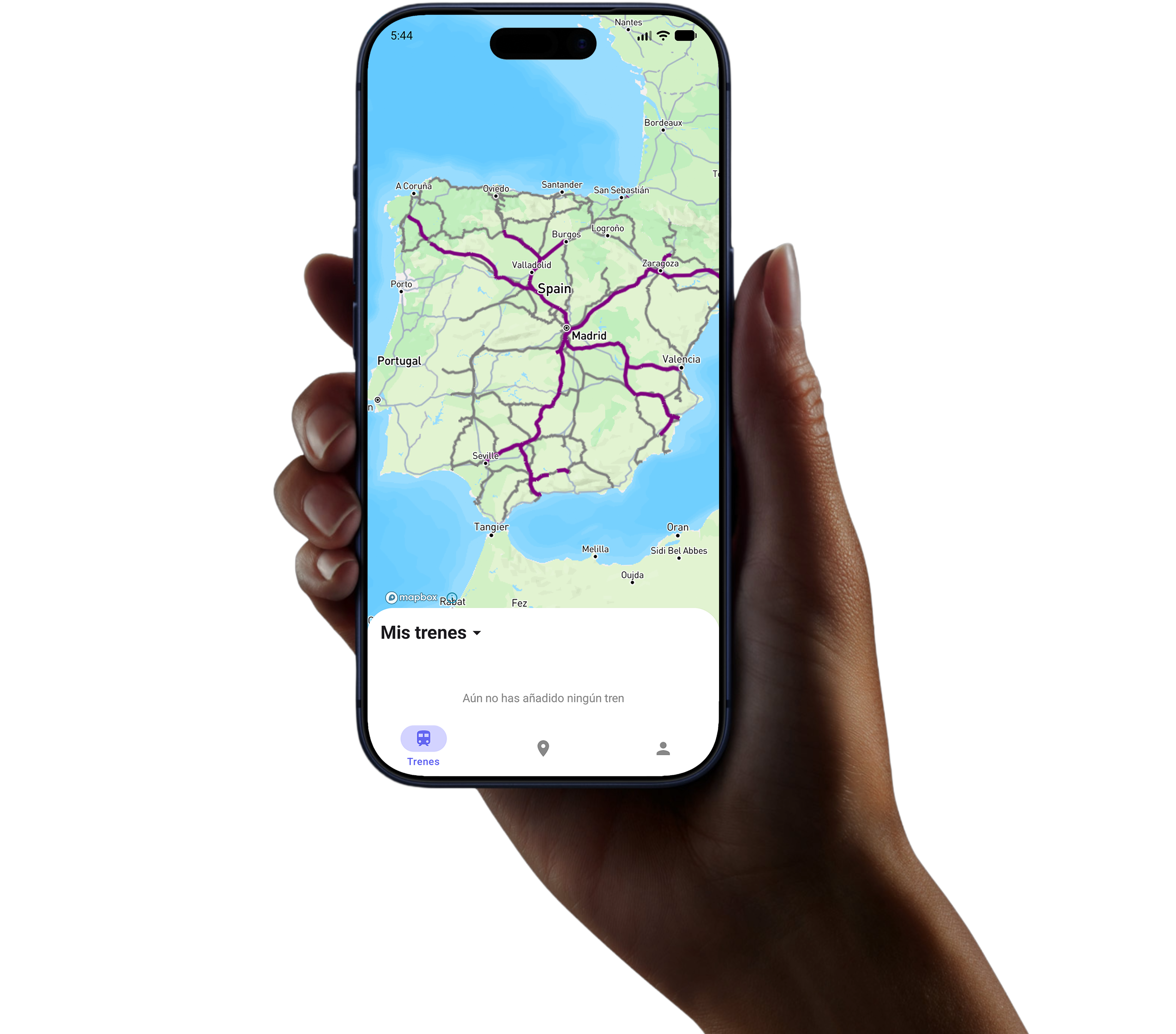 Hand holding an iPhone with Trenio open